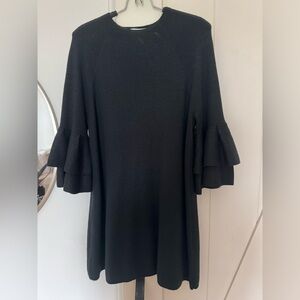 Anthropology black knit dress with bell bottom sleeves